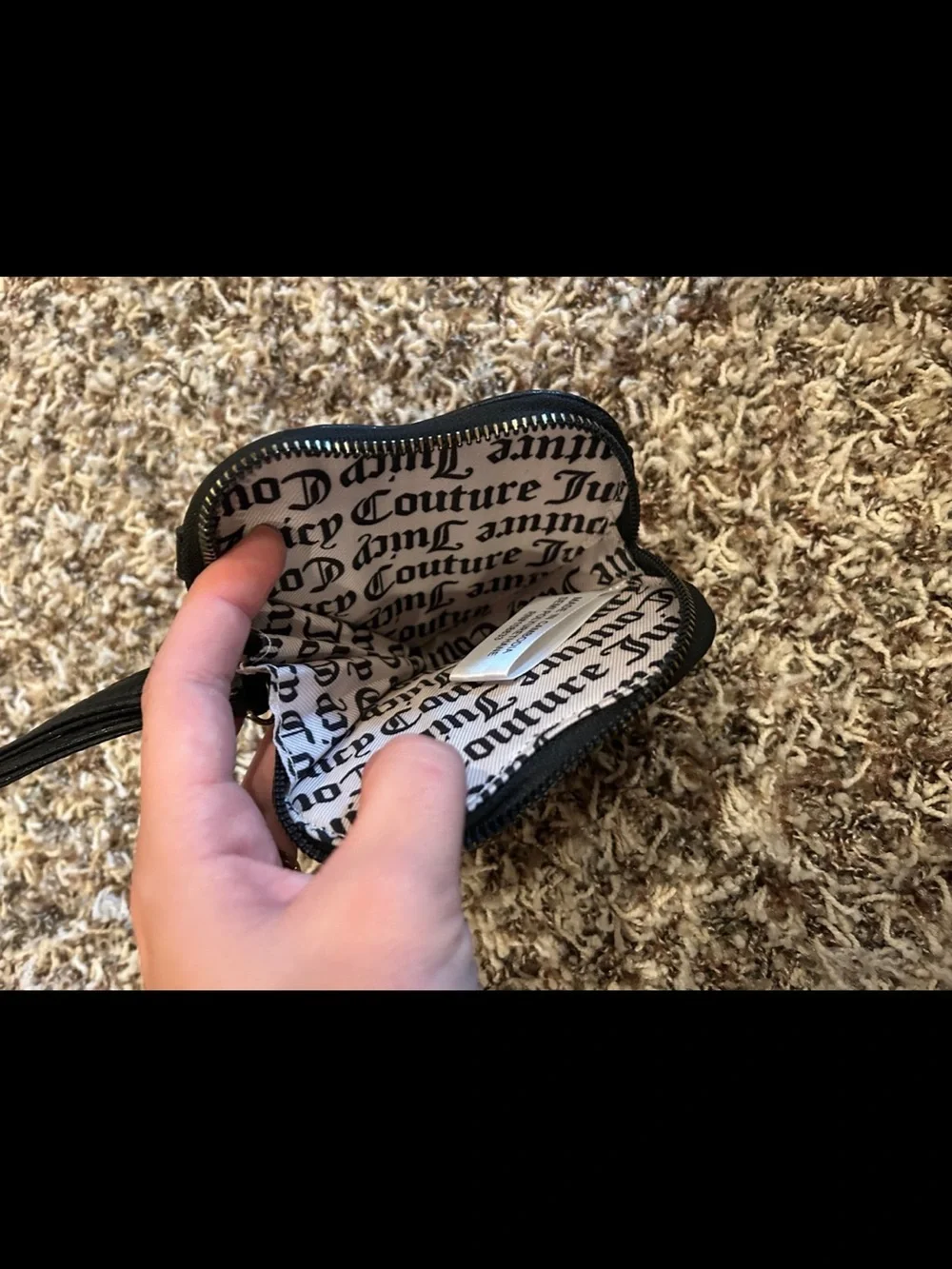 Juicy Couture Black Heart Wristlet with Gold Chain Charm
